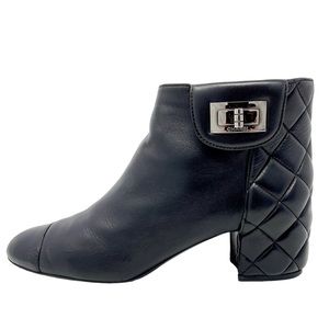 Chanel Mademoiselle Quilted Turnlock Black Leather Ankle Boots